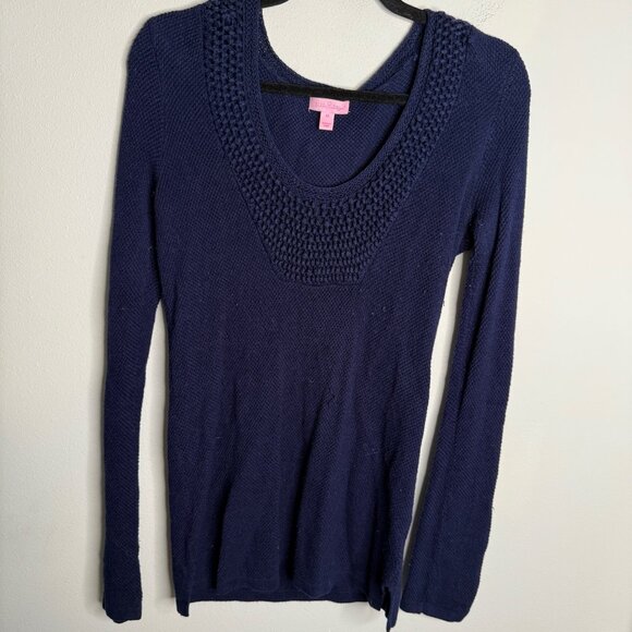 Lilly Pulitzer Women's Navy‎ Roberts Crochet Tunic Sweater Size - M Medium wool - Picture 1 of 5